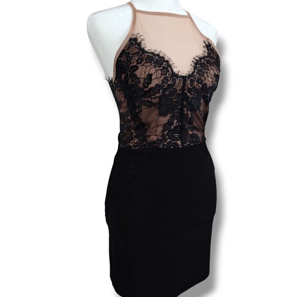 Topshop Dresses & Skirts - Topshop Petite Black Lace Dress Women's 4P Mini Cut Out Bodycon Stretch
